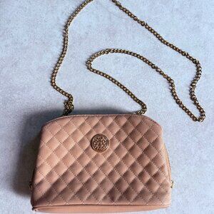 Tory Burch Chic Quilted Chain Crossbody Bag Pink Gold Elegant Shoulder Purse